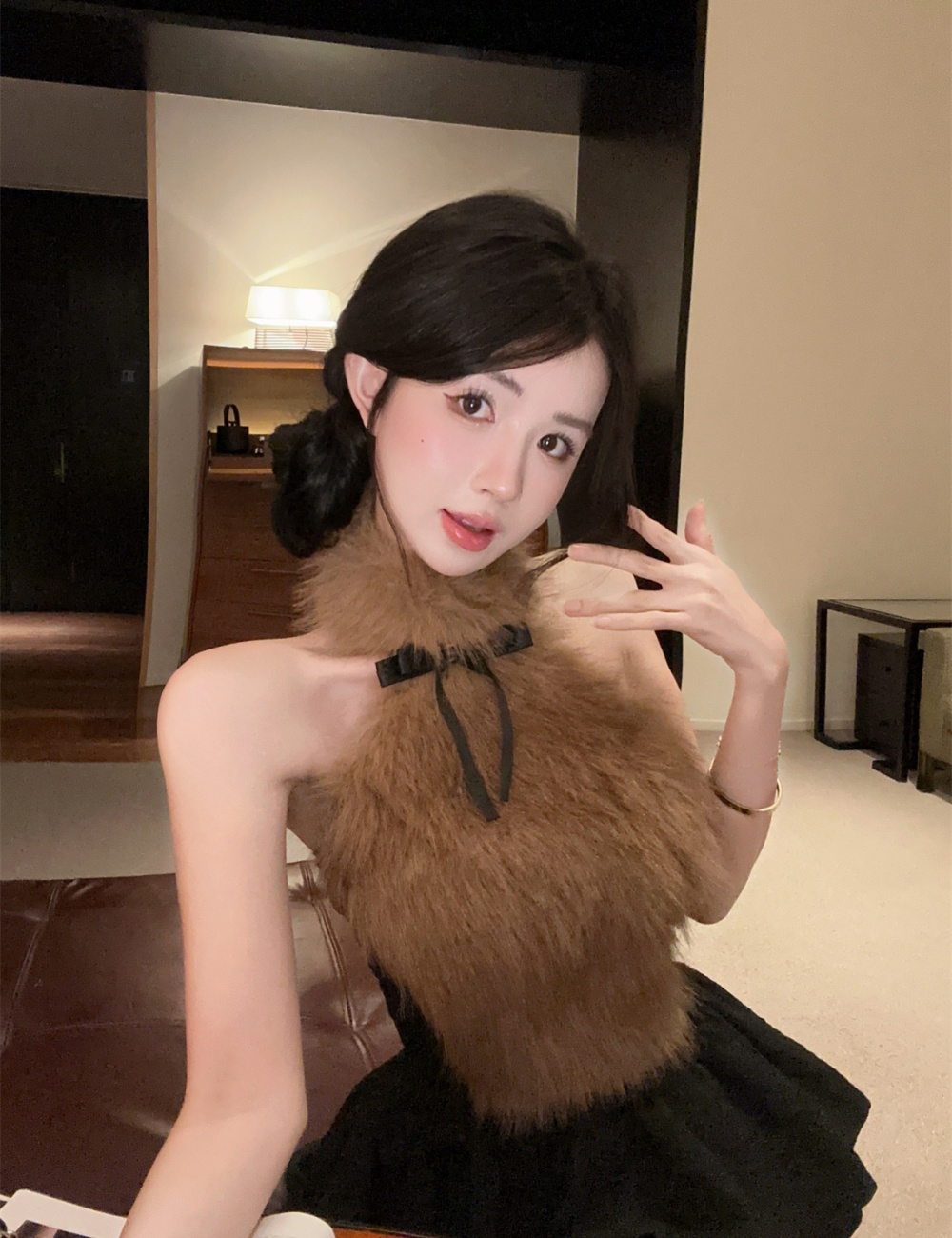 Fluffy bow enticement halter tops