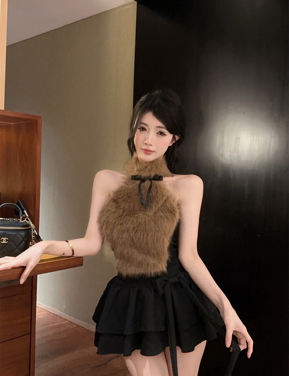Fluffy bow enticement halter tops