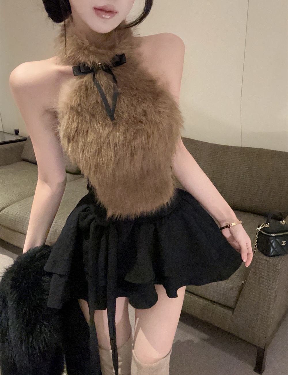 Fluffy bow enticement halter tops