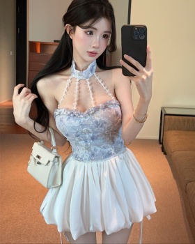 Wood ear halter bud skirt strapless tops 2pcs set for women