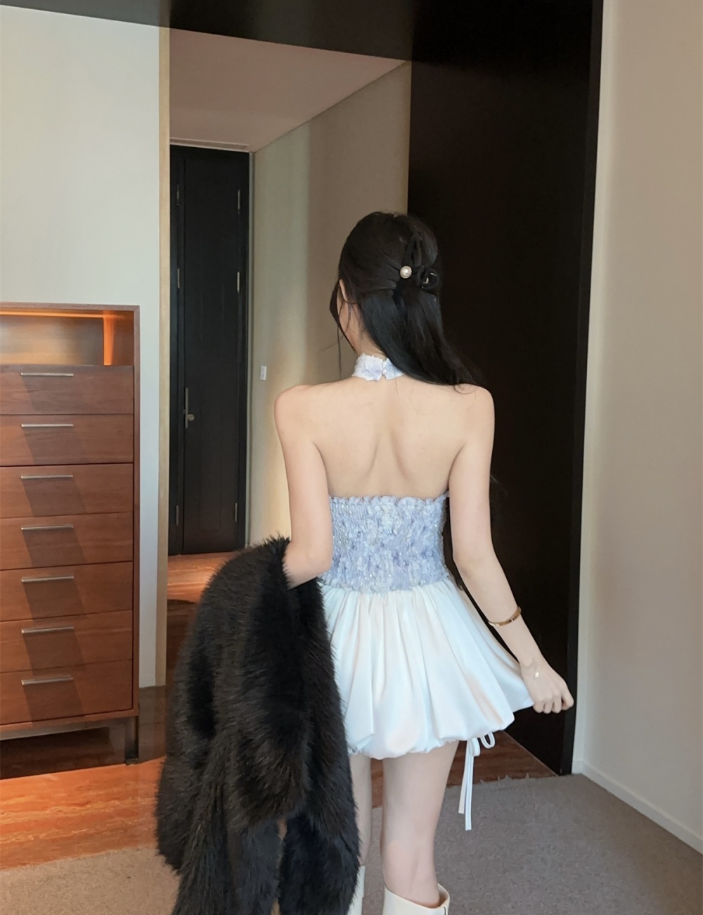 Wood ear halter bud skirt strapless tops 2pcs set for women
