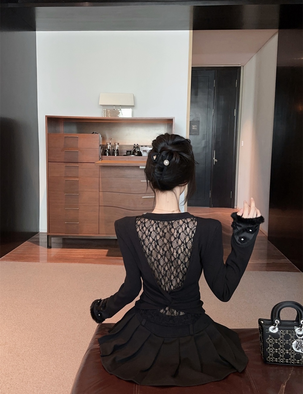 Winter halter short skirt Pseudo-two tops a set for women