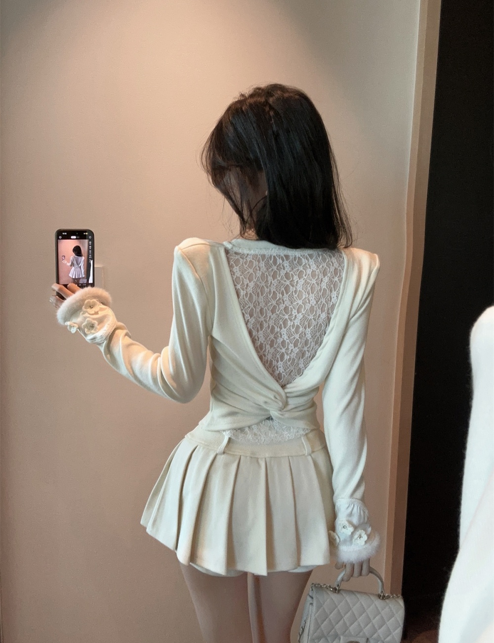 Winter halter short skirt Pseudo-two tops a set for women