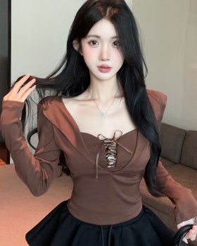 Slim long sleeve Pseudo-two enticement bandage tops