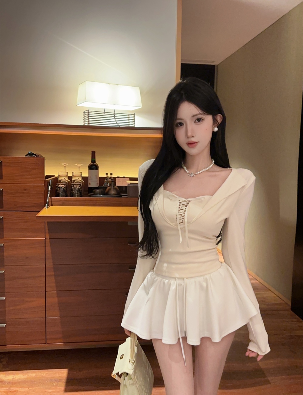 Slim long sleeve Pseudo-two enticement bandage tops