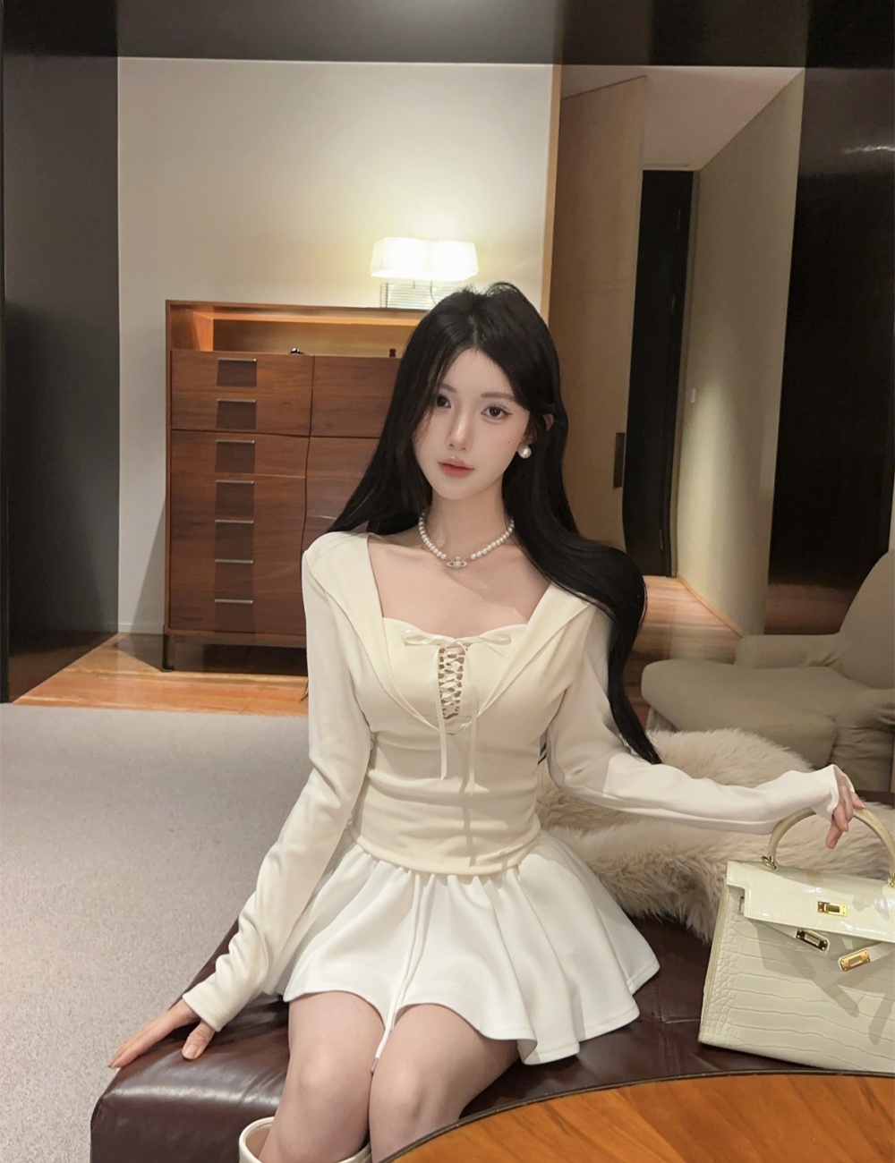 Slim long sleeve Pseudo-two enticement bandage tops