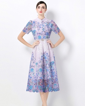 Short sleeve lace slim long hollow fashion dress