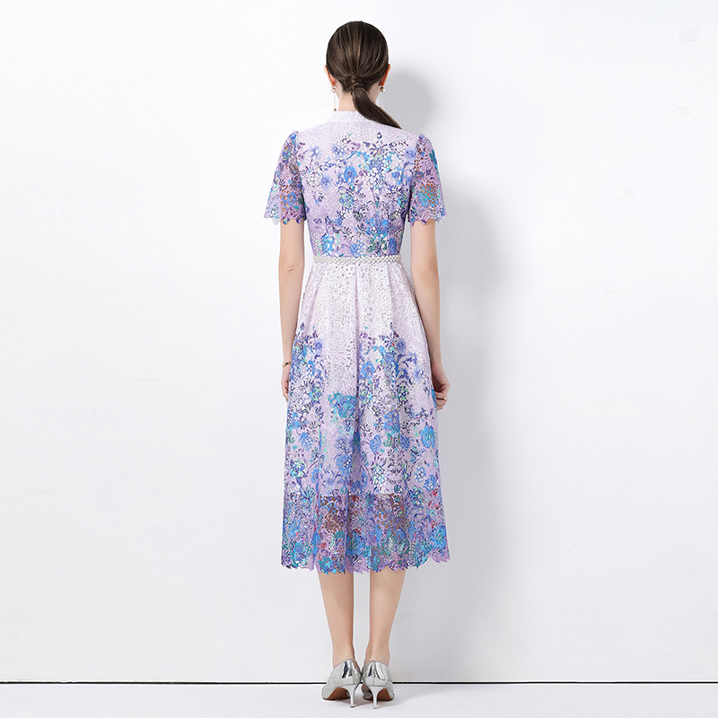 Short sleeve lace slim long hollow fashion dress