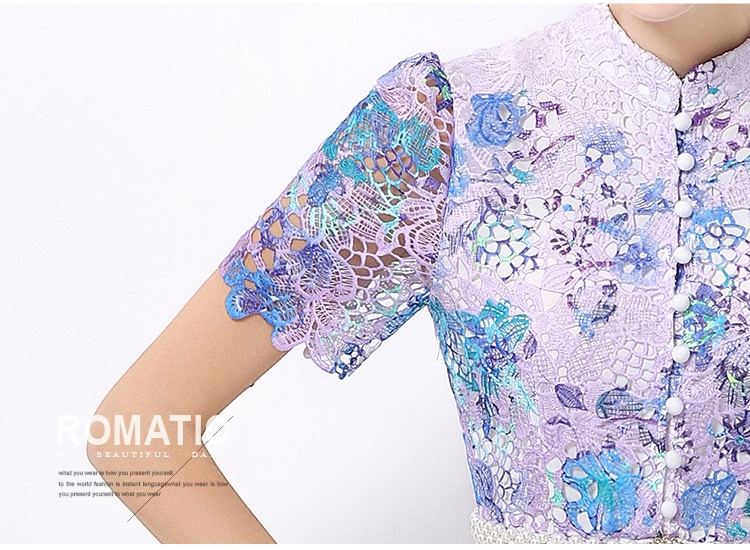 Short sleeve lace slim long hollow fashion dress