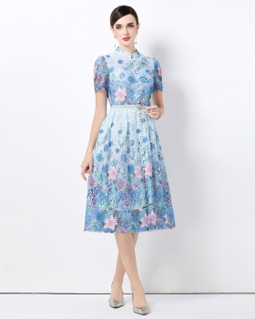 Hollow long slim short sleeve lace fashion dress