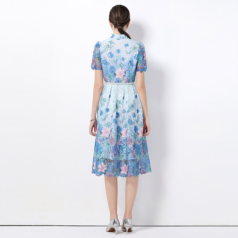 Hollow long slim short sleeve lace fashion dress