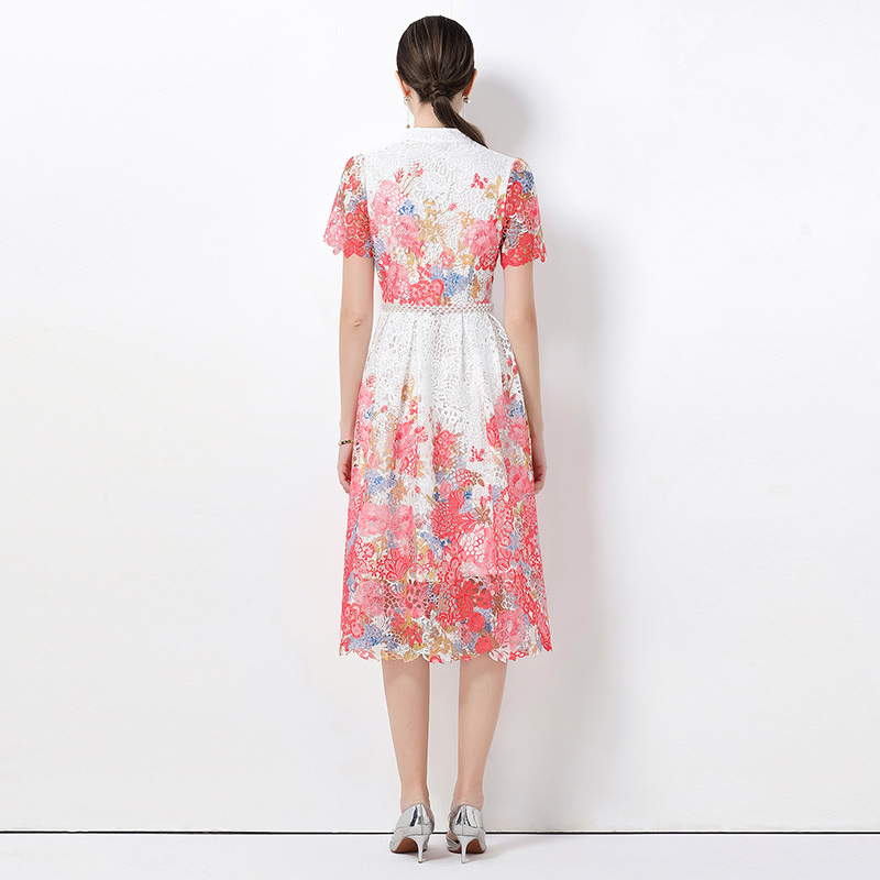 Slim long lace fashion short sleeve hollow dress