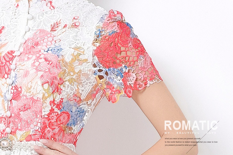 Slim long lace fashion short sleeve hollow dress