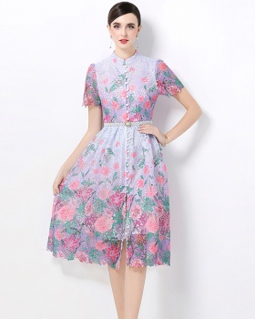 Hollow slim long short sleeve lace fashion dress