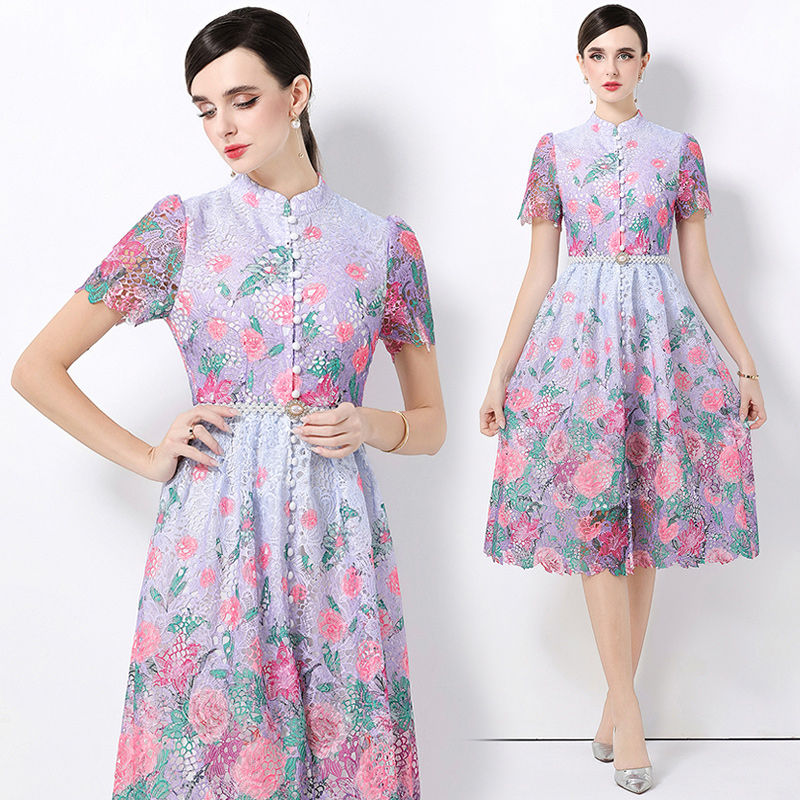 Hollow slim long short sleeve lace fashion dress