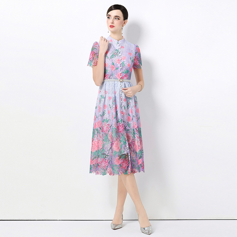 Hollow slim long short sleeve lace fashion dress