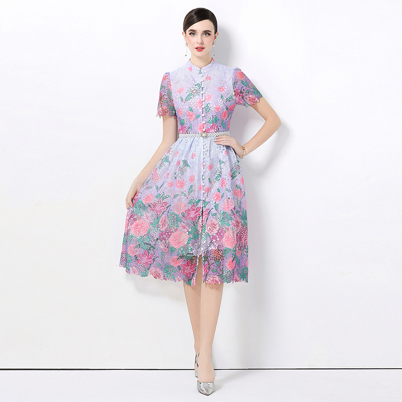 Hollow slim long short sleeve lace fashion dress