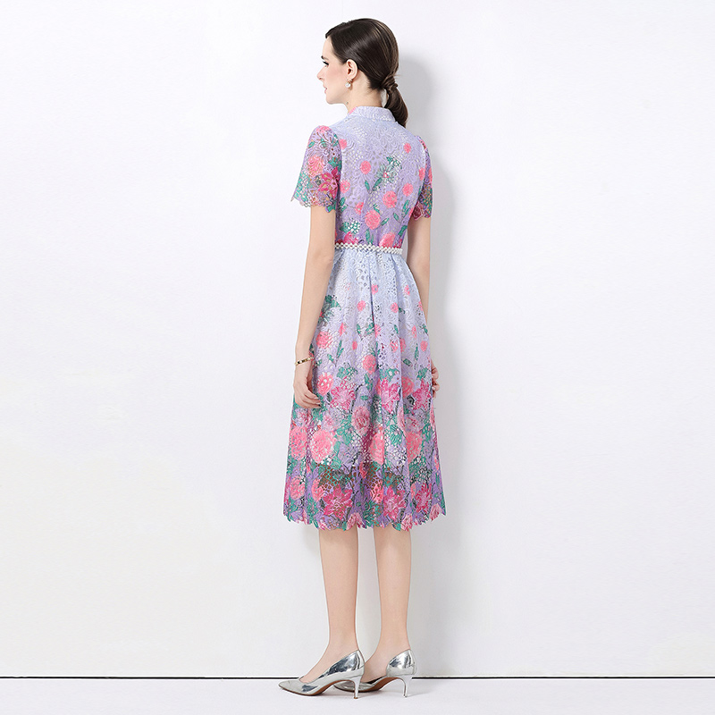 Hollow slim long short sleeve lace fashion dress