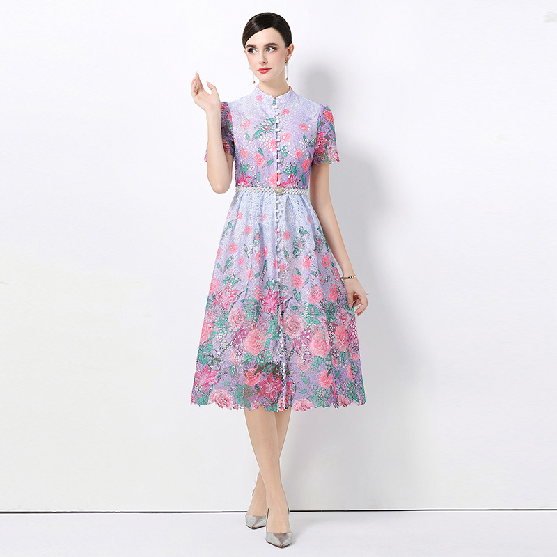 Hollow slim long short sleeve lace fashion dress