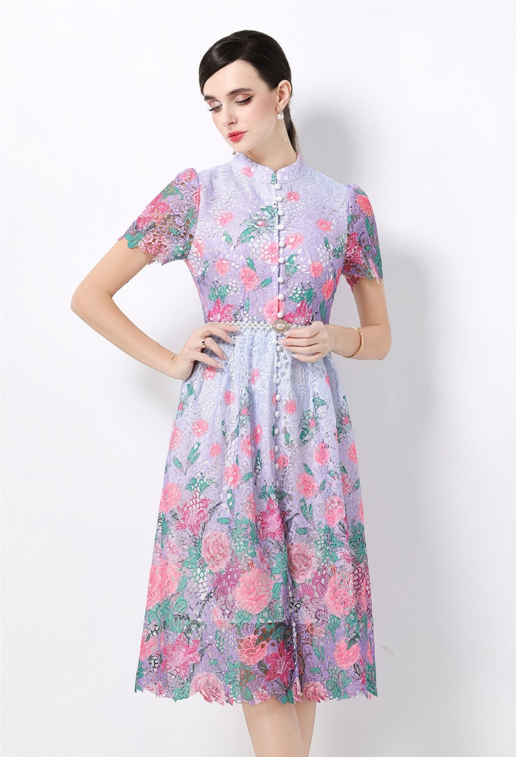 Hollow slim long short sleeve lace fashion dress