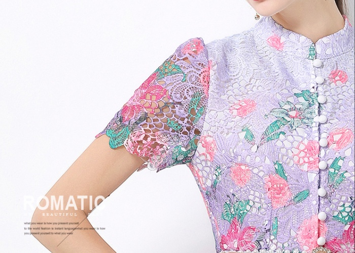 Hollow slim long short sleeve lace fashion dress