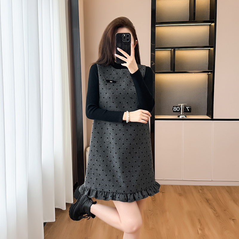 All-match sweater winter sleeveless dress 2pcs set