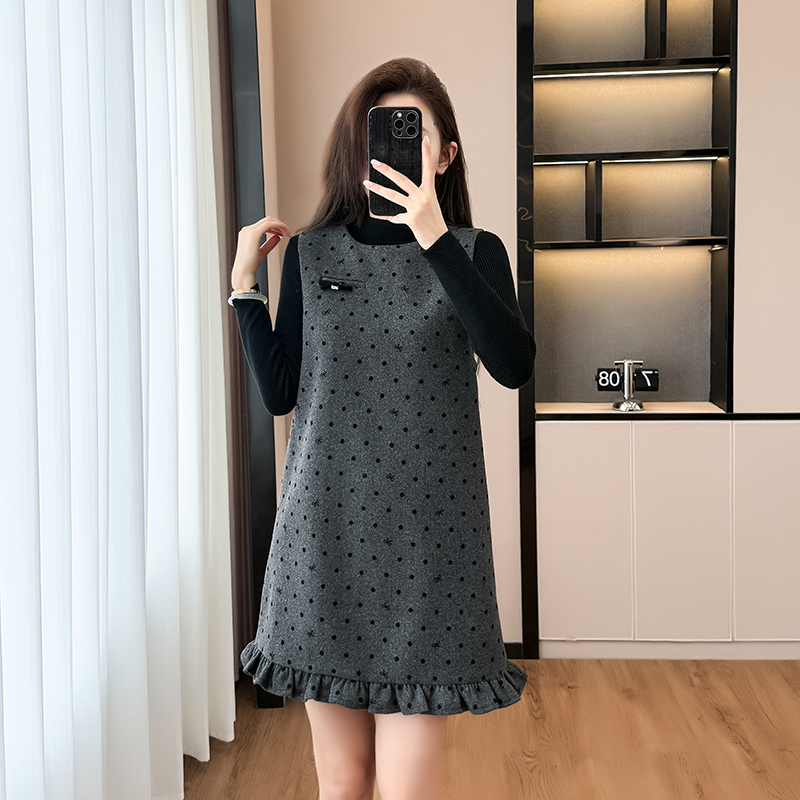All-match sweater winter sleeveless dress 2pcs set