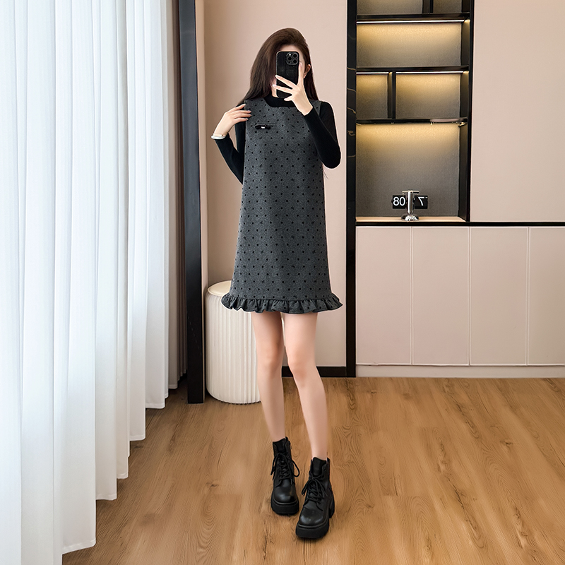 All-match sweater winter sleeveless dress 2pcs set