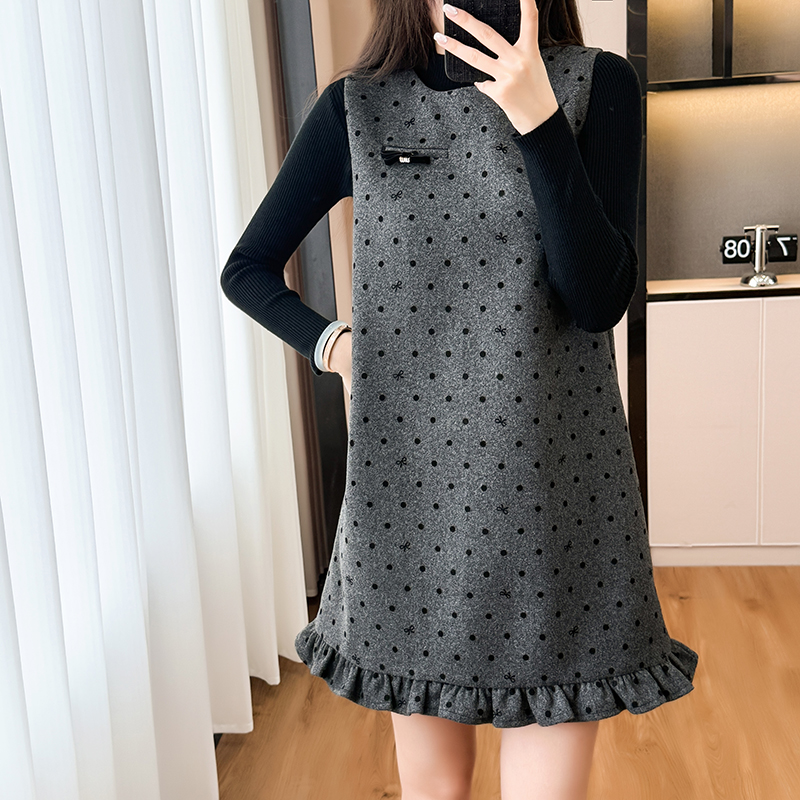 All-match sweater winter sleeveless dress 2pcs set