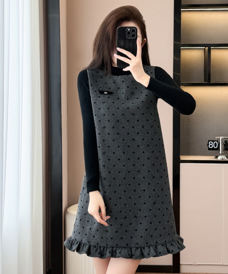 All-match sweater winter sleeveless dress 2pcs set