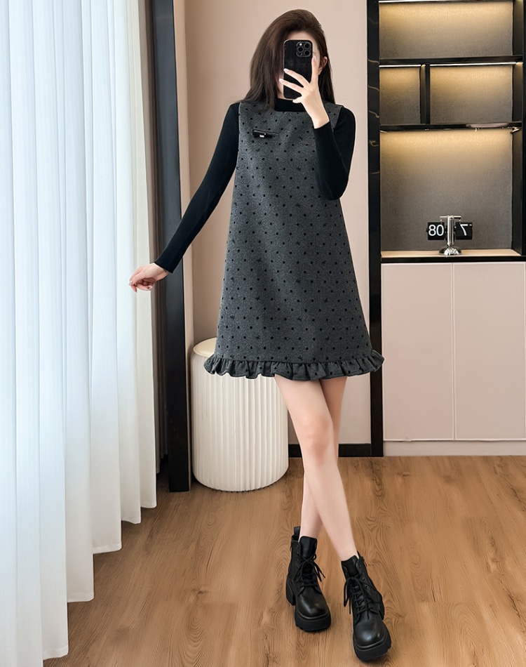 All-match sweater winter sleeveless dress 2pcs set