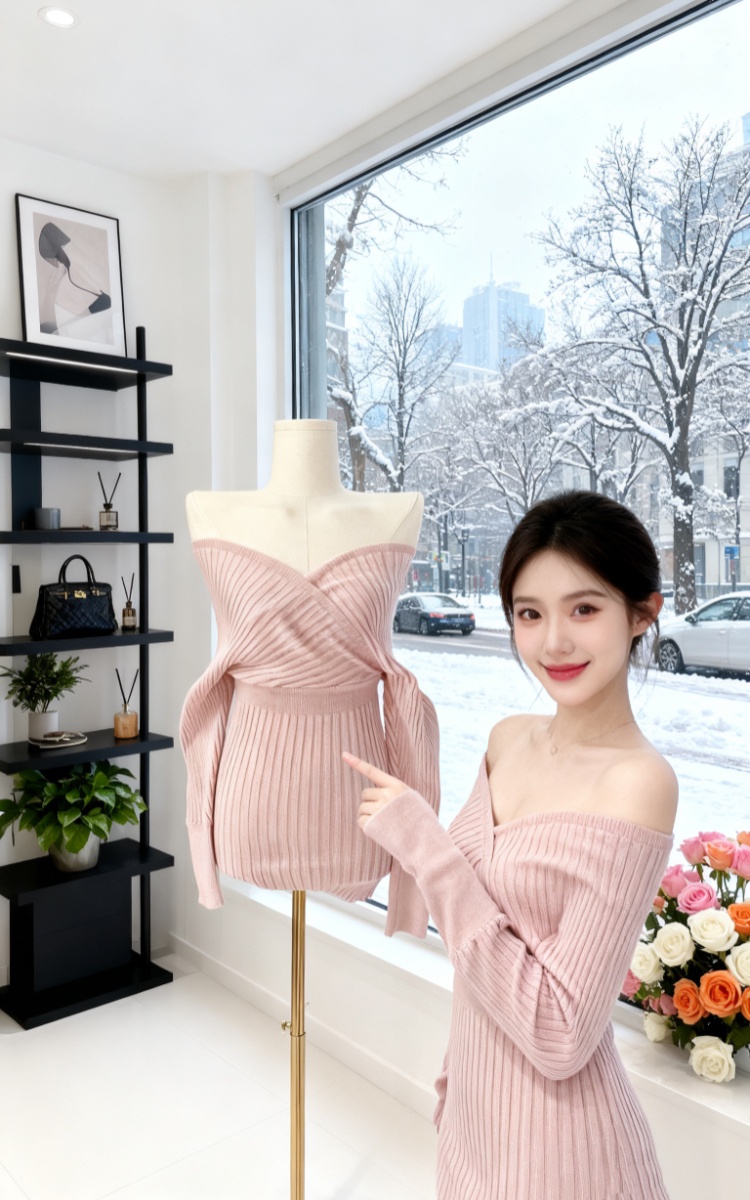 Flat shoulder cross dress package hip T-back for women