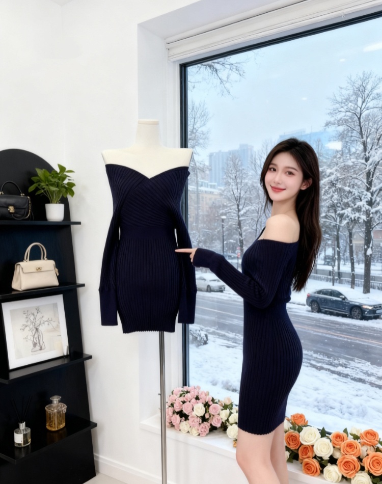 Flat shoulder cross dress package hip T-back for women