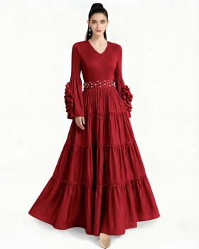 Lotus sleeve flowers enlarge European style dress