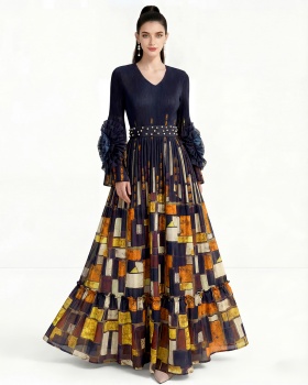 Lotus sleeve enlarge spring and autumn Pleats Please dress