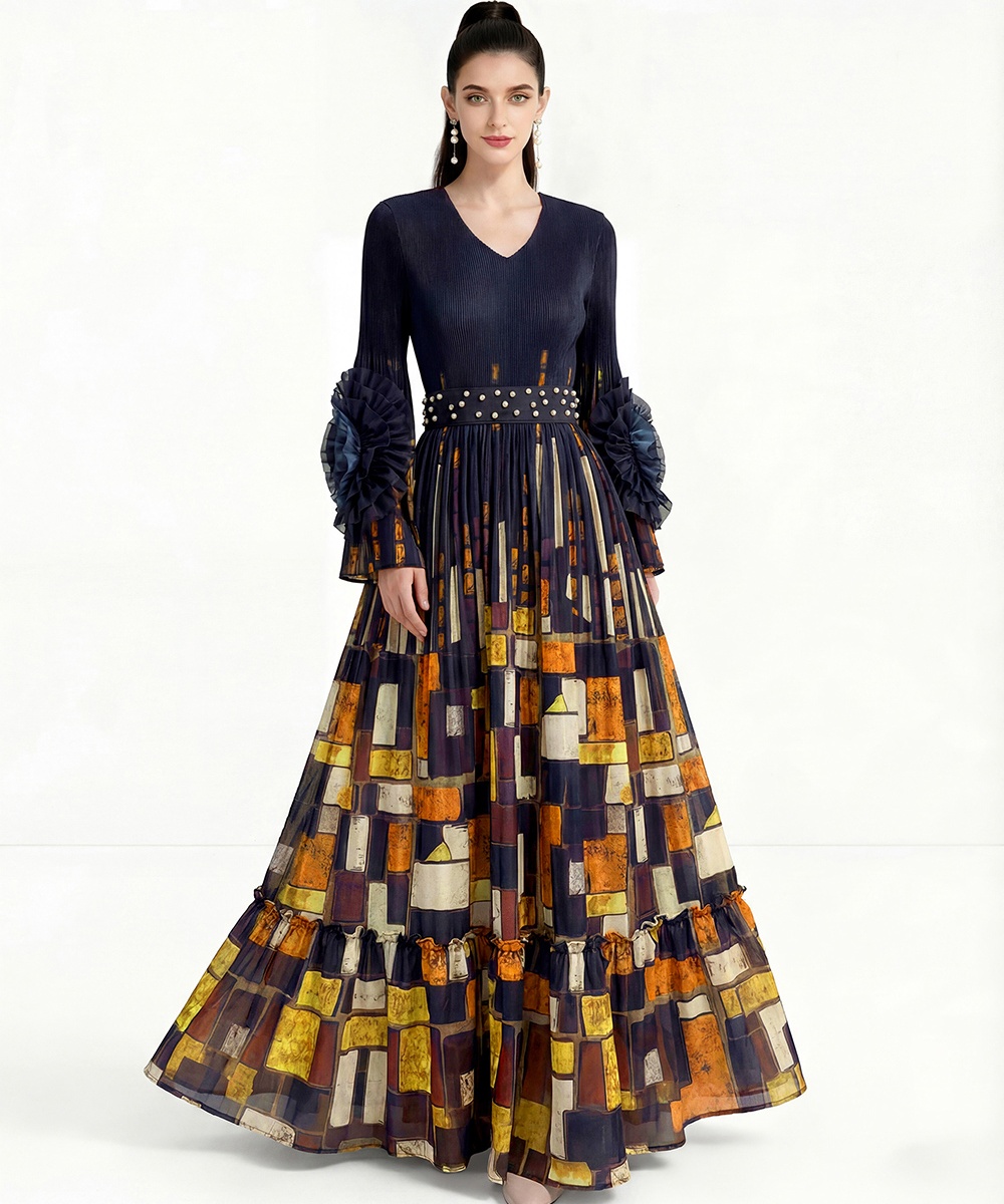 Lotus sleeve enlarge spring and autumn Pleats Please dress