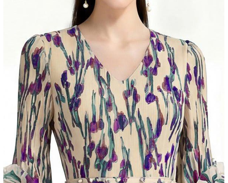 European style lotus sleeve spring and autumn dress