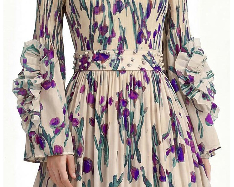 European style lotus sleeve spring and autumn dress