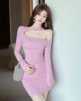 Strapless fold pinched waist autumn dress