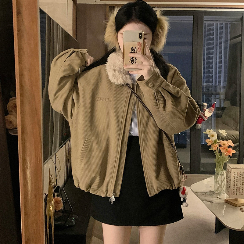 Elmo short corduroy cotton coat lapel retro loose coat