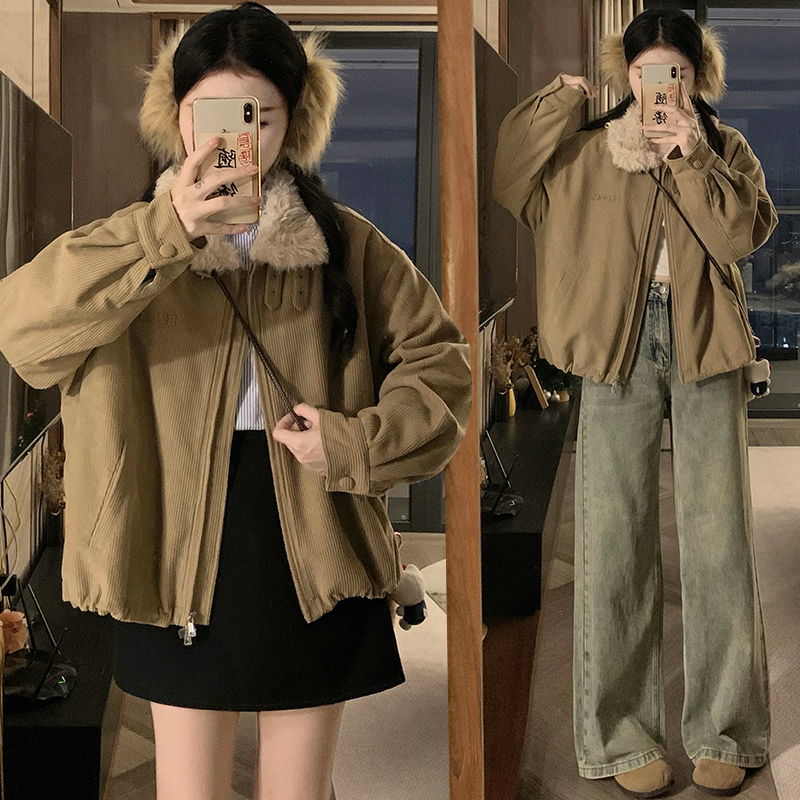 Elmo short corduroy cotton coat lapel retro loose coat