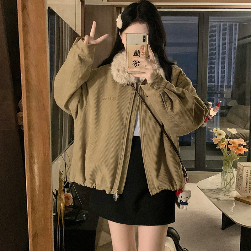 Elmo short corduroy cotton coat lapel retro loose coat