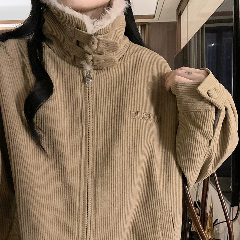 Elmo short corduroy cotton coat lapel retro loose coat