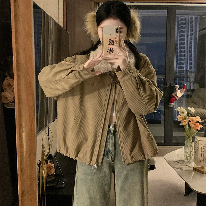 Elmo short corduroy cotton coat lapel retro loose coat