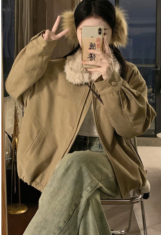 Elmo short corduroy cotton coat lapel retro loose coat