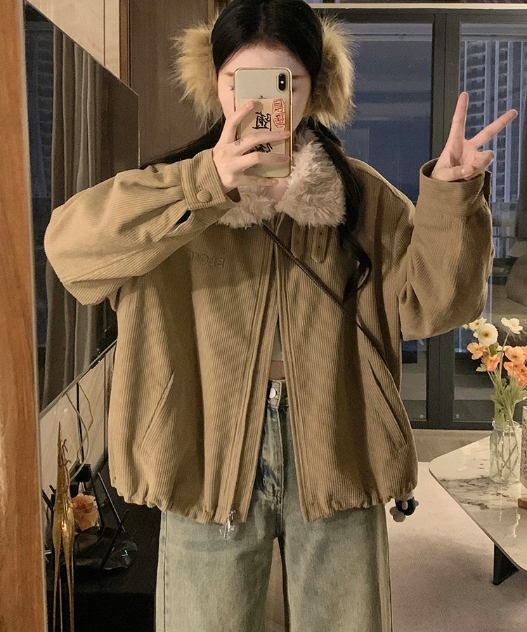 Elmo short corduroy cotton coat lapel retro loose coat