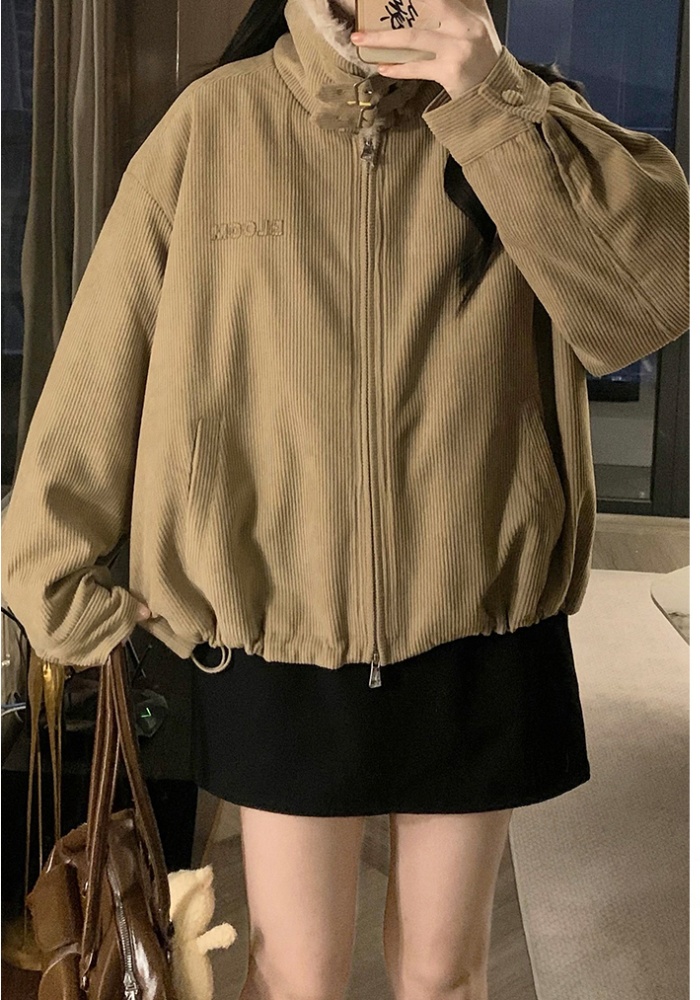 Elmo short corduroy cotton coat lapel retro loose coat