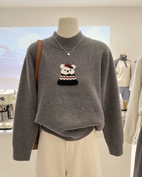 Cubs cartoon tops loose knitted sweater for women