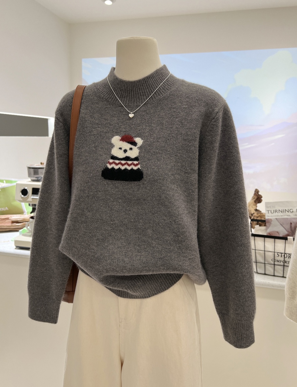 Cubs cartoon tops loose knitted sweater for women