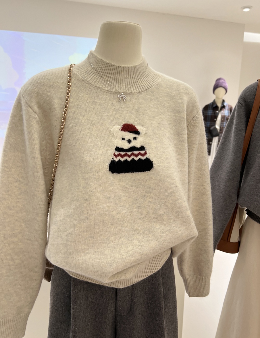 Cubs cartoon tops loose knitted sweater for women